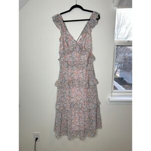 Arula Pink Floral Tiered Ruffle Maxi Dress size X 10 / 12